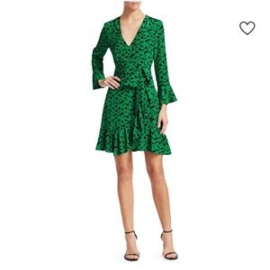 Tanya Taylor Green Silk Wrap Dress Ruffle Hem Statement